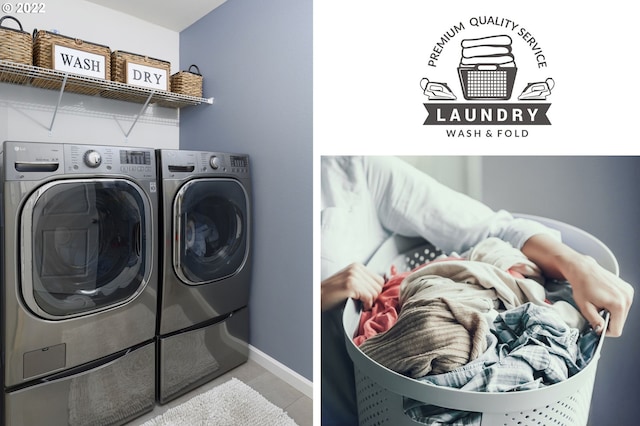 washroom featuring light tile patterned flooring and separate washer and dryer