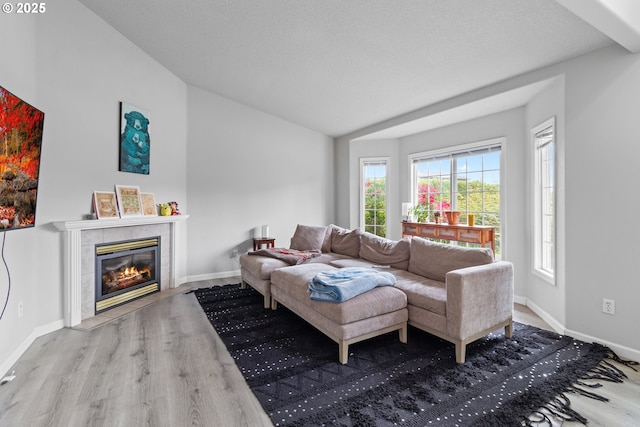 15302 NE 88th St, Vancouver, WA 98682 - living room featuring wood finished floors, lofted ceiling, and a fireplace