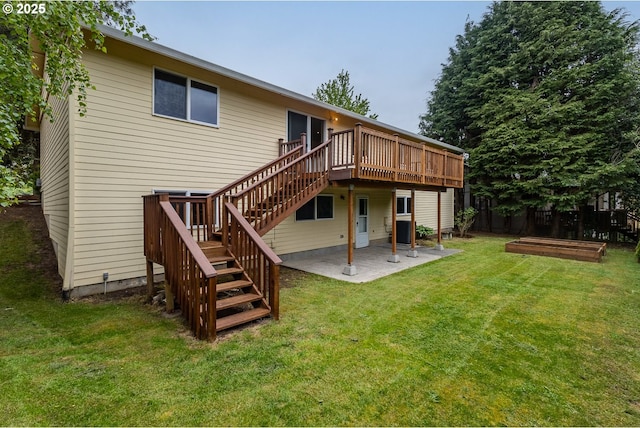3026 NW Norwood St, Camas, WA 98607 - rear view of property featuring a patio area, stairway, a deck, and a lawn