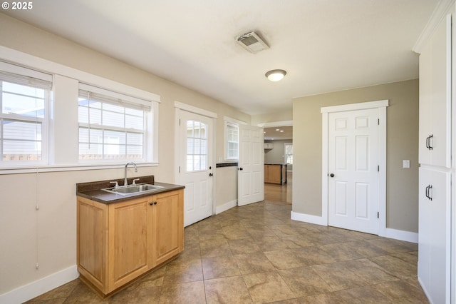 50 W Taylor St, Carlton, OR 97111 - kitchen with a sink, baseboards, and dark countertops