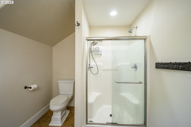 50 W Taylor St, Carlton, OR 97111 - full bath featuring a shower stall, tile patterned flooring, toilet, and baseboards