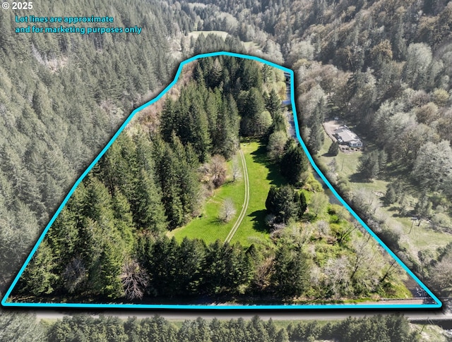 aerial view with a wooded view