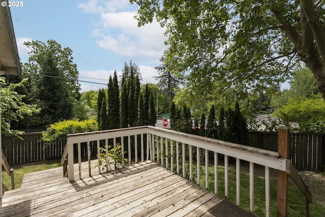 deck with a fenced backyard