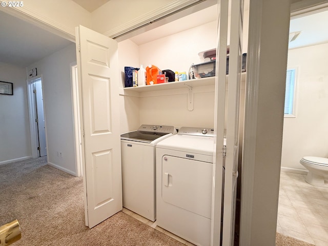 3000 Elm St, Baker City, OR 97814 - washroom featuring washer and clothes dryer, baseboards, and light carpet