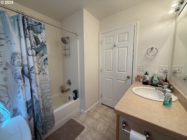 3000 Elm St, Baker City, OR 97814 - full bath with tile patterned flooring, vanity, shower / bath combo with shower curtain, and baseboards