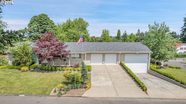 11675 SW Lynn St, Portland, OR 97223 - ranch-style house featuring a front lawn, concrete driveway, a garage, and roof with shingles