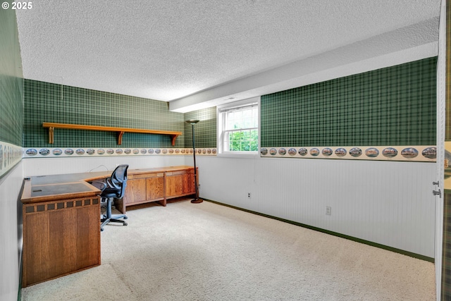 11675 SW Lynn St, Portland, OR 97223 - carpeted office space with a textured ceiling, wainscoting, and wallpapered walls