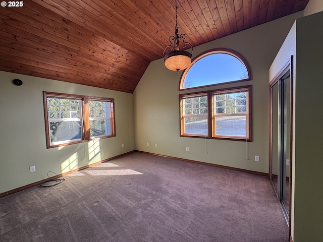 interior space with lofted ceiling and wood ceiling