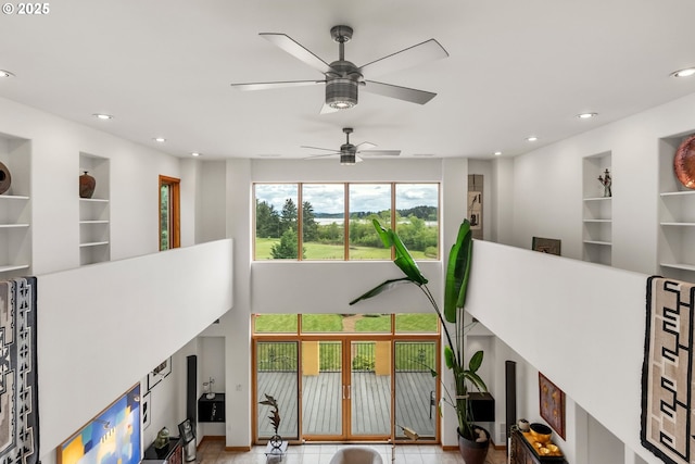 88369 Timberline Dr, Veneta, OR 97487 - interior space with recessed lighting, ceiling fan, and built in shelves