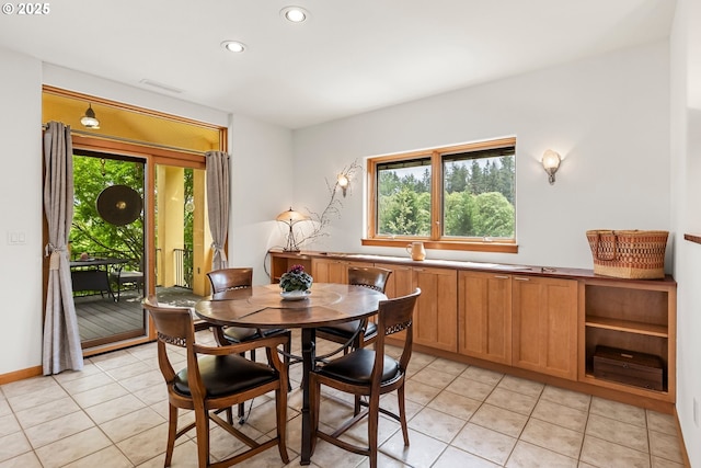 88369 Timberline Dr, Veneta, OR 97487 - dining room featuring light tile patterned flooring, a wealth of natural light, visible vents, and recessed lighting