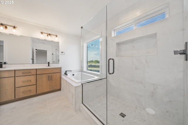 4308 N 12th Way, Ridgefield, WA 98642 - bathroom featuring a garden tub, double vanity, and a stall shower