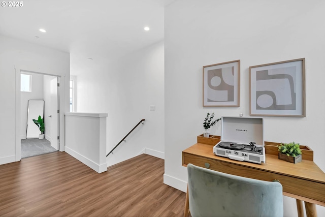 home office featuring hardwood / wood-style floors