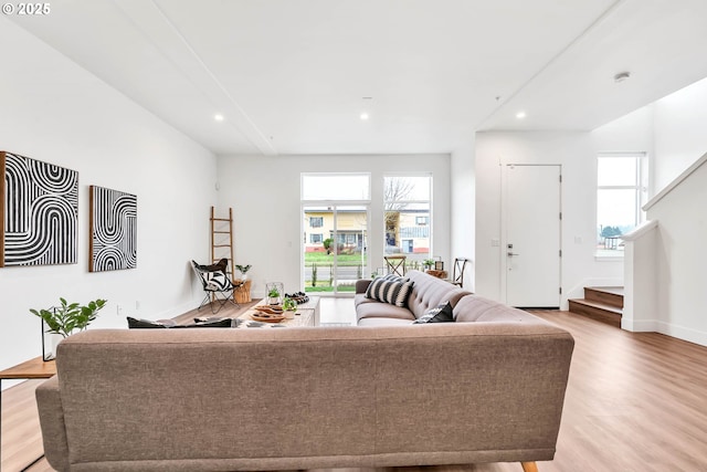 living room featuring light wood-type flooring