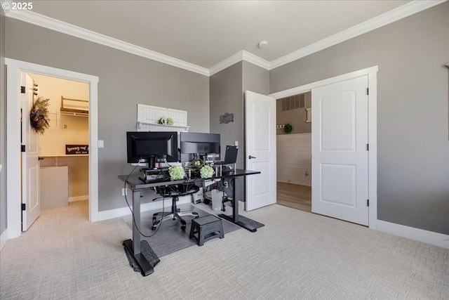 office area with ornamental molding