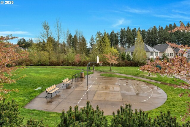exterior space with community basketball court