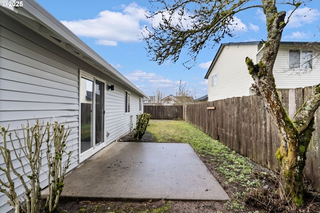 view of yard featuring a patio and a fenced backyard