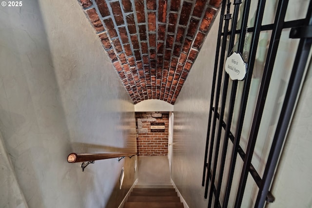 1500 SE Waverly Dr, Milwaukie, OR 97222 - stairs with brick ceiling and vaulted ceiling