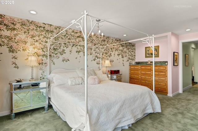 bedroom with carpet, baseboards, and recessed lighting