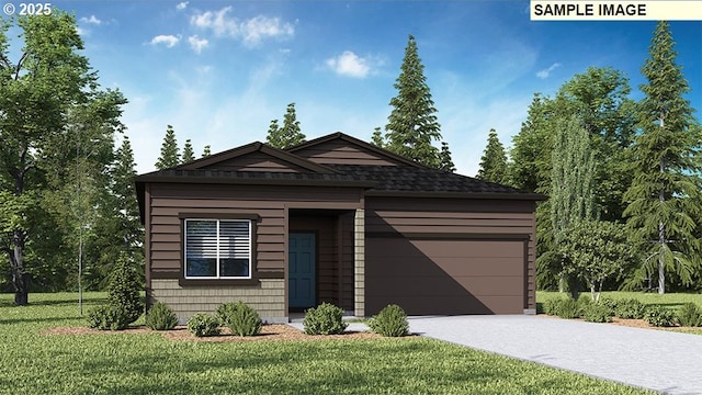 1506 W 14th Ave, La Center, WA 98629 - view of front facade with an attached garage, a front lawn, and driveway