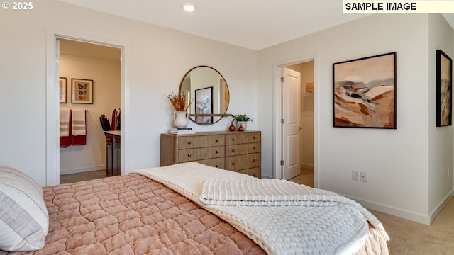 1506 W 14th Ave, La Center, WA 98629 - bedroom featuring a spacious closet, baseboards, light colored carpet, recessed lighting, and ensuite bathroom