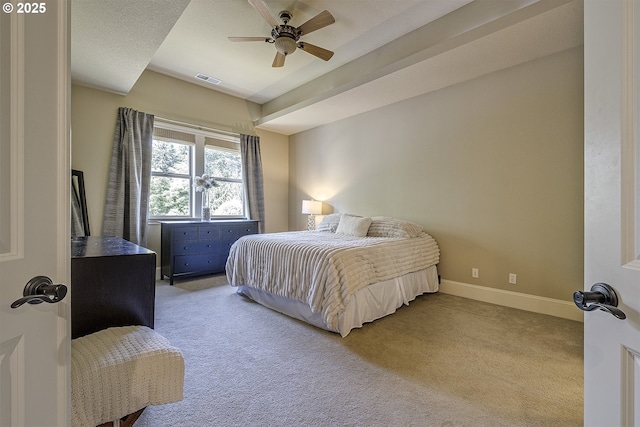 21540 SW 110th Pl, Tualatin, OR 97062 - bedroom featuring light carpet, a ceiling fan, and baseboards