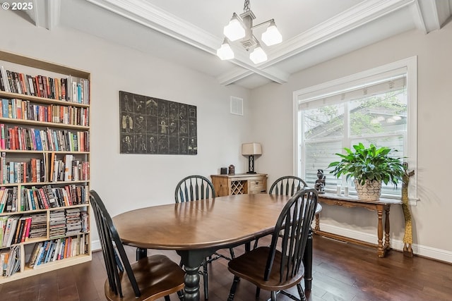 dining space featuring dark hardwood / wood-style floors and a notable chandelier