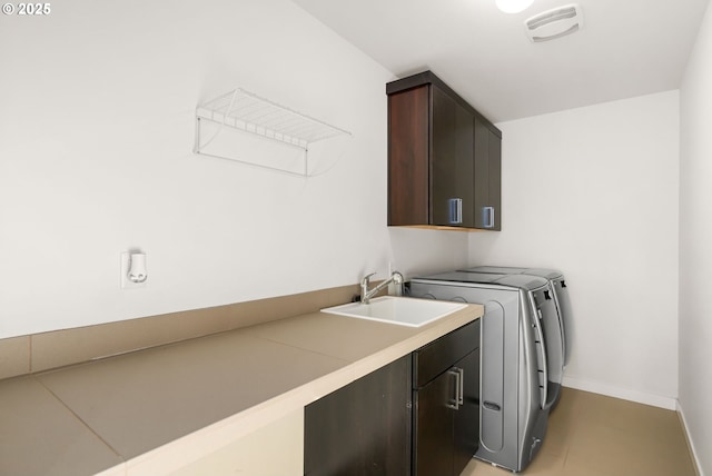 laundry area featuring cabinets, sink, and independent washer and dryer