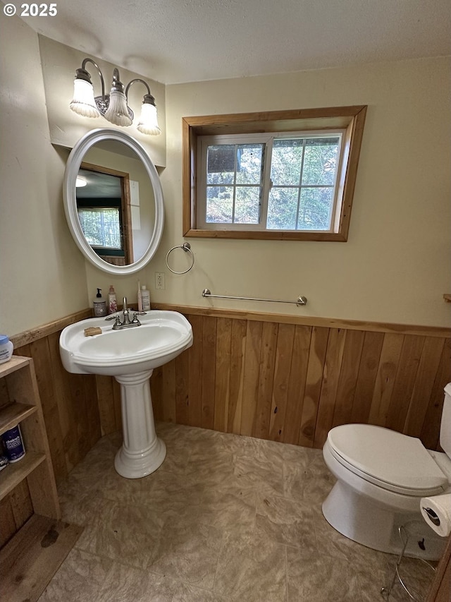440 N Mountain Blvd, Mount Vernon, OR 97865 - half bathroom with a wainscoted wall, wooden walls, toilet, and a sink