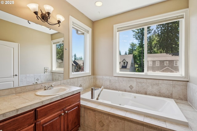 1145 NW 22nd Ave, Camas, WA 98607 - full bathroom featuring a tub with jets, vanity, and a chandelier
