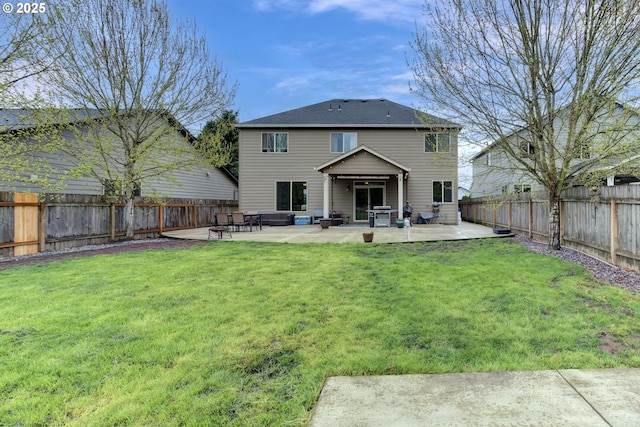 4219 NE 157th Ct, Vancouver, WA 98682 - rear view of house with a patio, a fenced backyard, and a lawn
