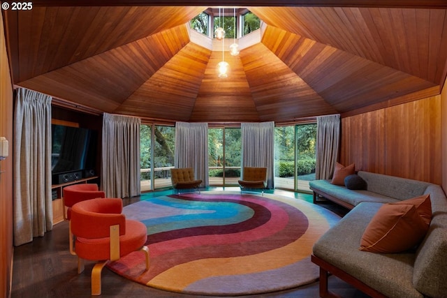321 NW Hilltop Dr, Portland, OR 97210 - living room featuring wood ceiling and high vaulted ceiling