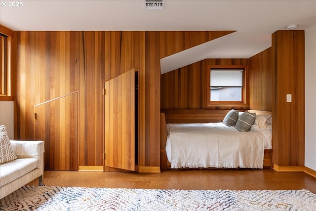 321 NW Hilltop Dr, Portland, OR 97210 - bedroom featuring wood walls