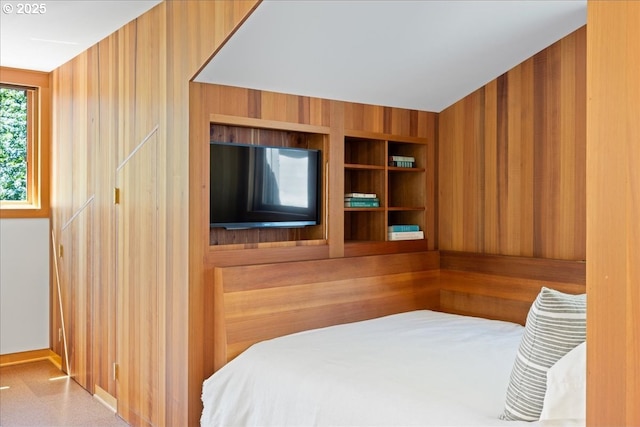 321 NW Hilltop Dr, Portland, OR 97210 - bedroom featuring wood walls and baseboards