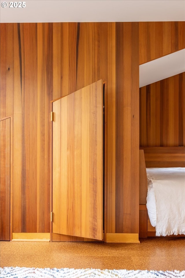321 NW Hilltop Dr, Portland, OR 97210 - unfurnished bedroom with carpet floors and wooden walls