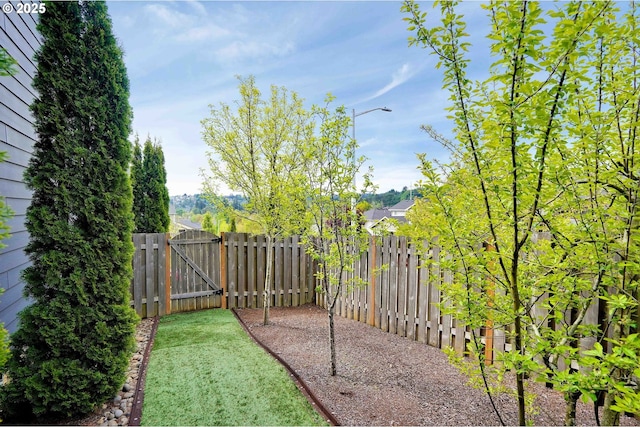 view of yard featuring fence and a gate