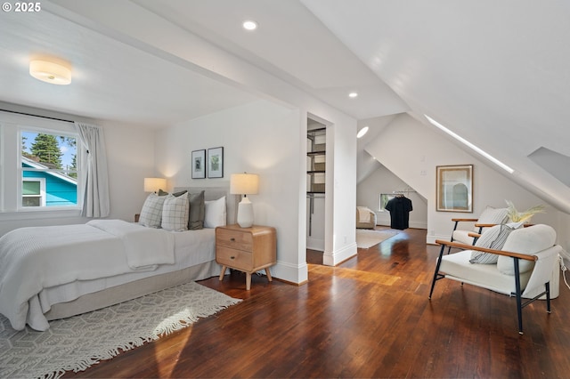 1905 N Sumner St, Portland, OR 97217 - bedroom with wood-type flooring, recessed lighting, and lofted ceiling