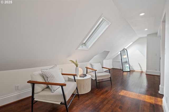 1905 N Sumner St, Portland, OR 97217 - living area with vaulted ceiling, hardwood / wood-style flooring, a skylight, and recessed lighting