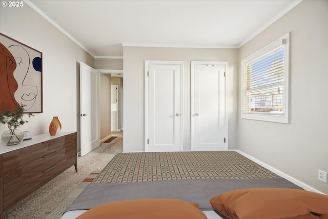 bedroom with crown molding