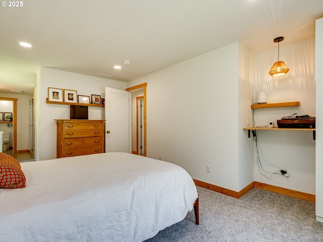 bedroom with baseboards, carpet, and recessed lighting