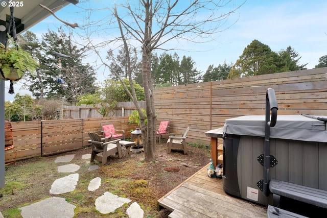 view of yard with a fenced backyard