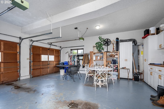 garage featuring water heater