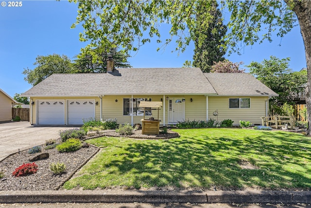 173 NE 32nd Ave, Hillsboro, OR 97124 - ranch-style home featuring a garage, a chimney, concrete driveway, and roof with shingles