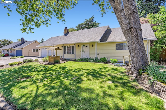 173 NE 32nd Ave, Hillsboro, OR 97124 - single story home with driveway, a chimney, an attached garage, and a shingled roof