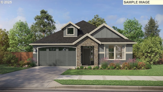 1143 N 41st Pl, Ridgefield, WA 98642 - craftsman house with stone siding, driveway, an attached garage, and board and batten siding