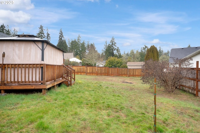 view of yard featuring a fenced backyard and a deck