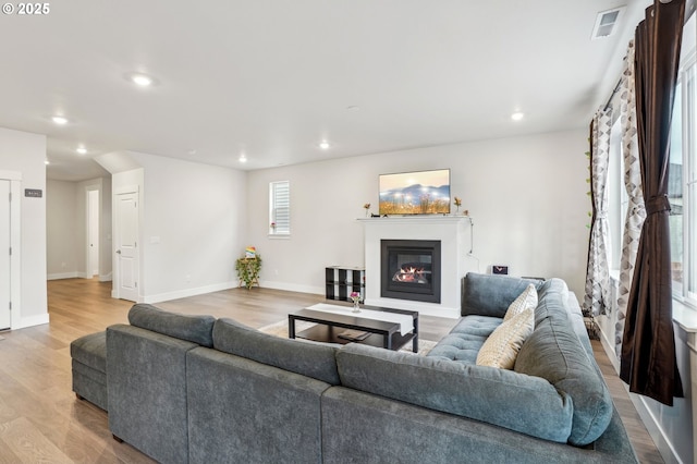 living room with light wood-type flooring