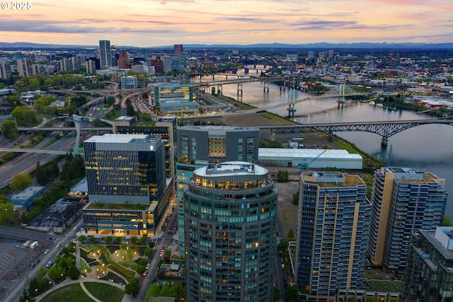 3601 S River Pkwy Unit 3101, Portland, OR 97239 - aerial view at dusk of a view of city, a notable bridge, and a mountain view
