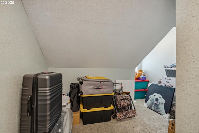bonus room featuring carpet flooring and vaulted ceiling