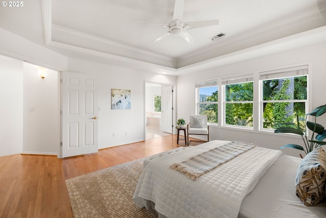 2360 Michael, West Linn, OR 97068 - bedroom with a raised ceiling, multiple windows, light wood finished floors, ornamental molding, and ensuite bath
