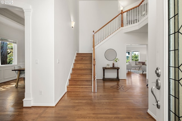 2360 Michael, West Linn, OR 97068 - foyer featuring healthy amount of natural light, stairway, wood finished floors, and a high ceiling